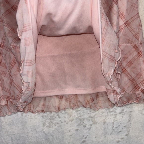 Forever 21 Pink‎ Plaid Mini Skirt M Ruffle Hem Stretchy Coquette Schoolgirl Sexy - Picture 4 of 8